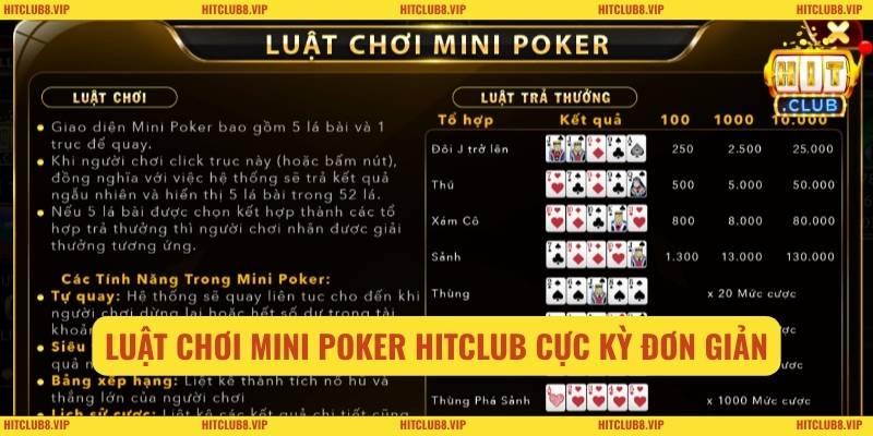 Luật chơi Mini Poker HITCLUB cực kỳ đơn giản